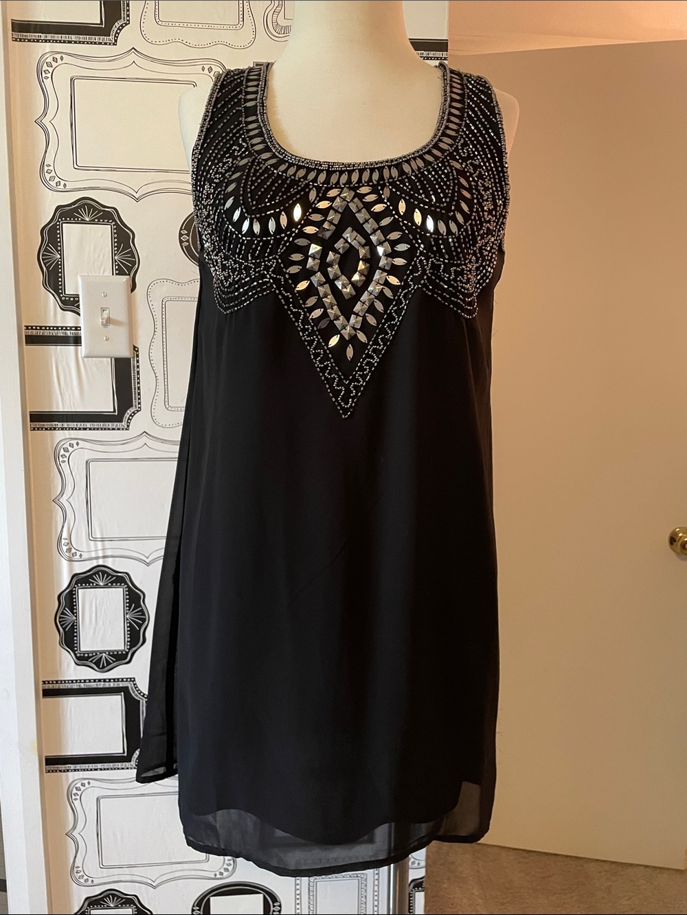 Angie Black Beaded Sleeveless Cocktail Dress
